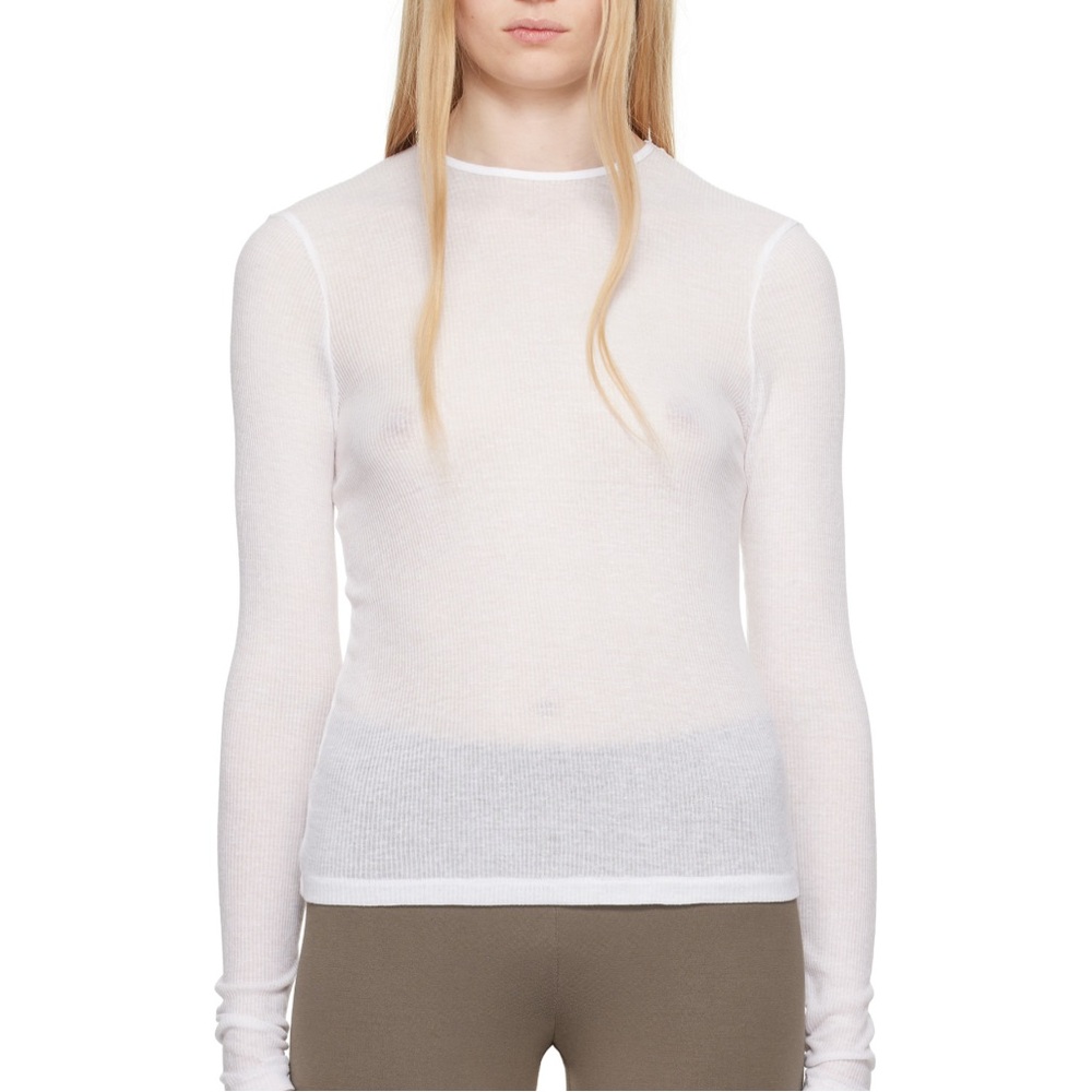 SKIMS White Sheer Cotton Long Sleeve T-Shirt